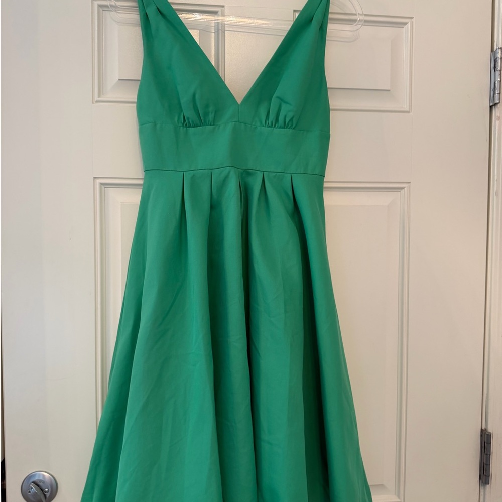 J. Crew Emerald Green V-Neck Fit & Flare Dress size P2